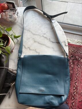 Versace Teal Pebbled Leather Handbag Accent